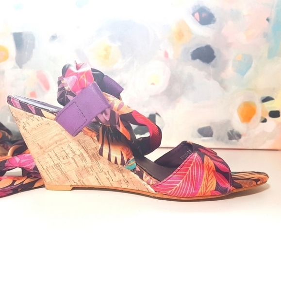 Satin wrap cork heel wedge sandals by Noblez - Picture 5 of 5